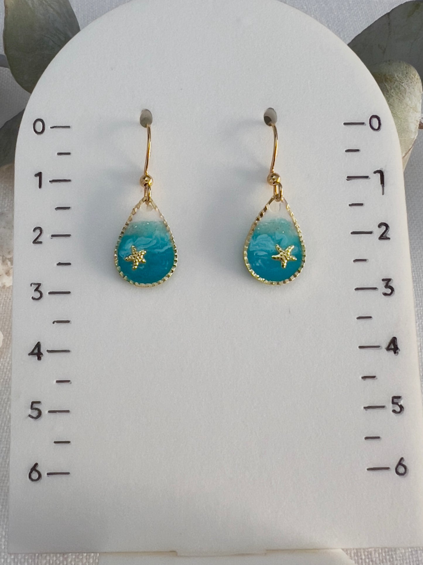 Dainty gold ocean teardrop earrings