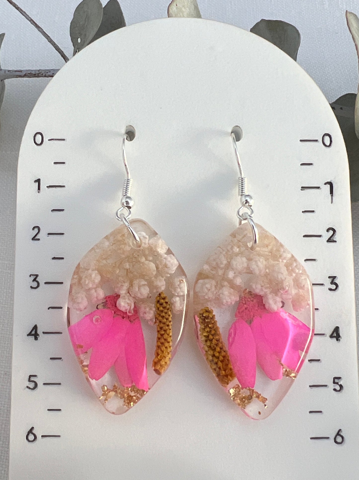 Vibrant fuscia floral silver earrings
