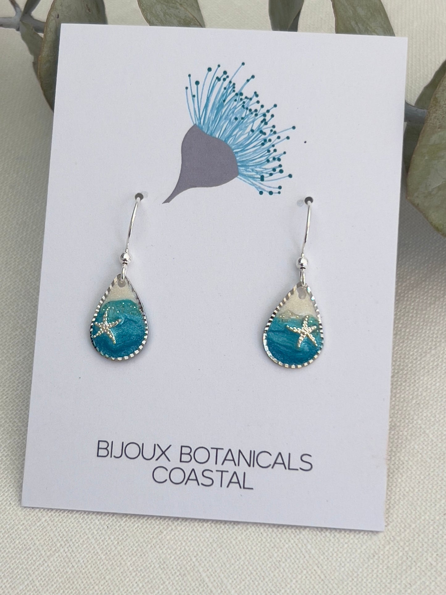 Dainty silver ocean teardrop earrings