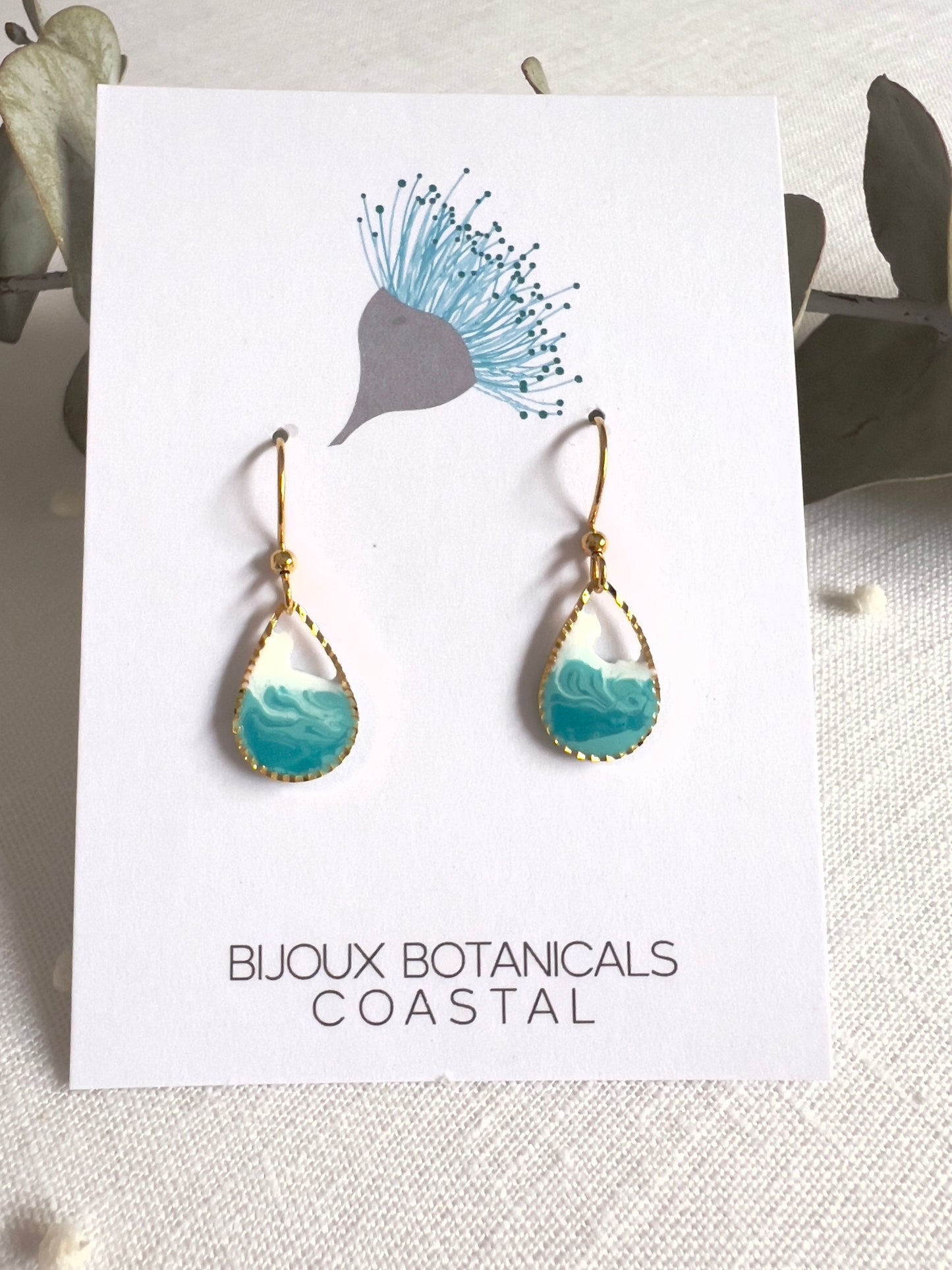 Dainty gold ocean wave teardrop earrings
