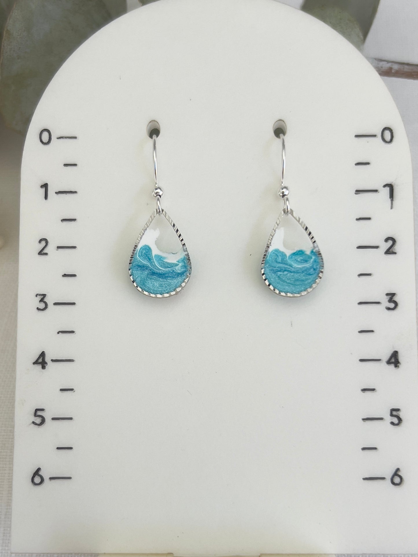 Dainty ocean wave teardrop earrings silver