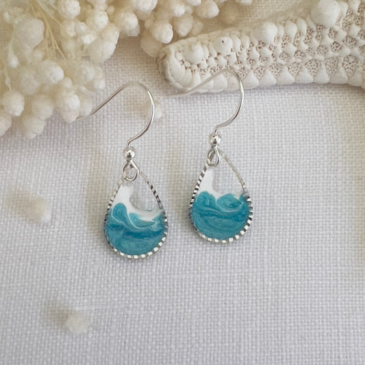 Dainty ocean wave teardrop earrings silver
