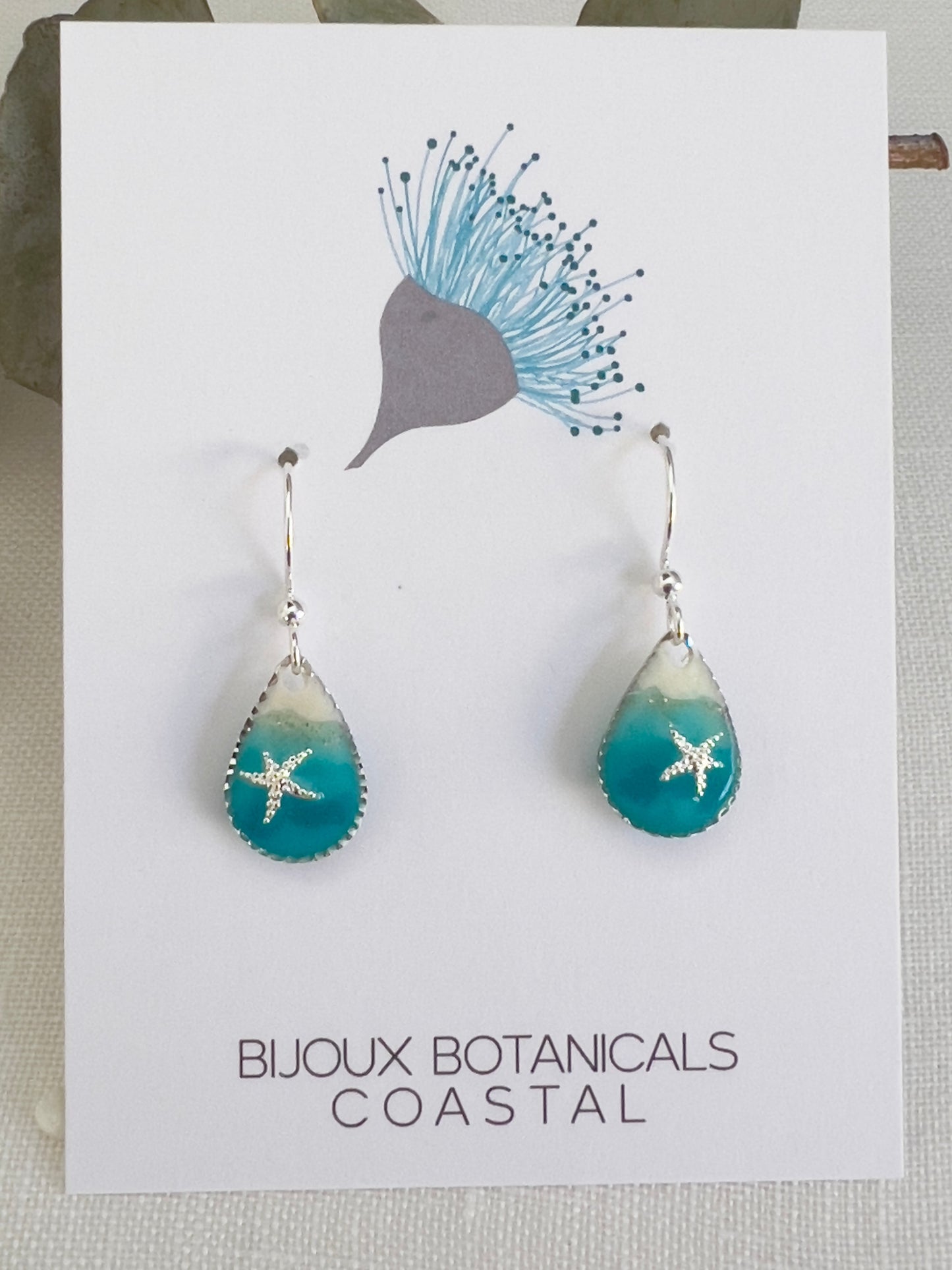 Dainty silver ocean teardrop earrings