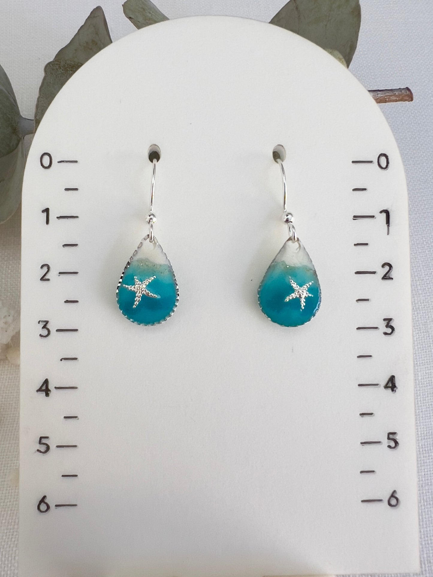 Dainty silver ocean teardrop earrings