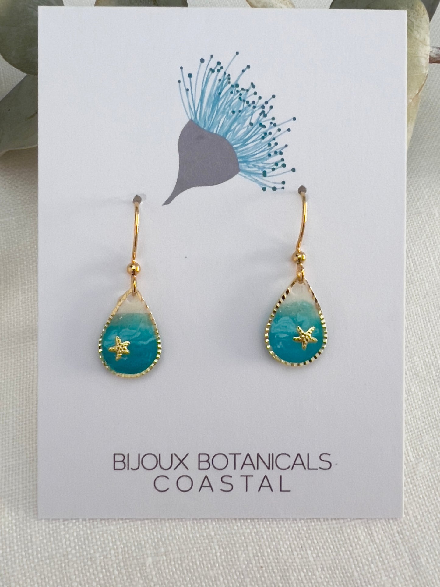 Dainty gold ocean teardrop earrings