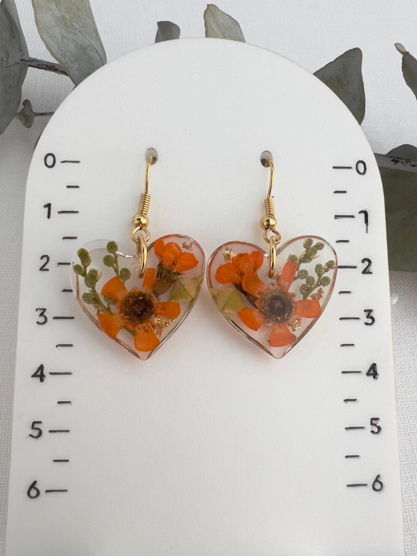 Wax flower heart earrings