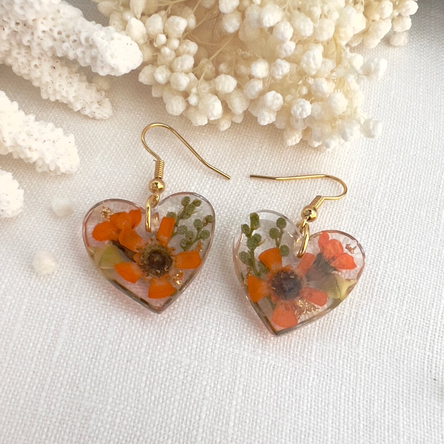 Wax flower heart earrings