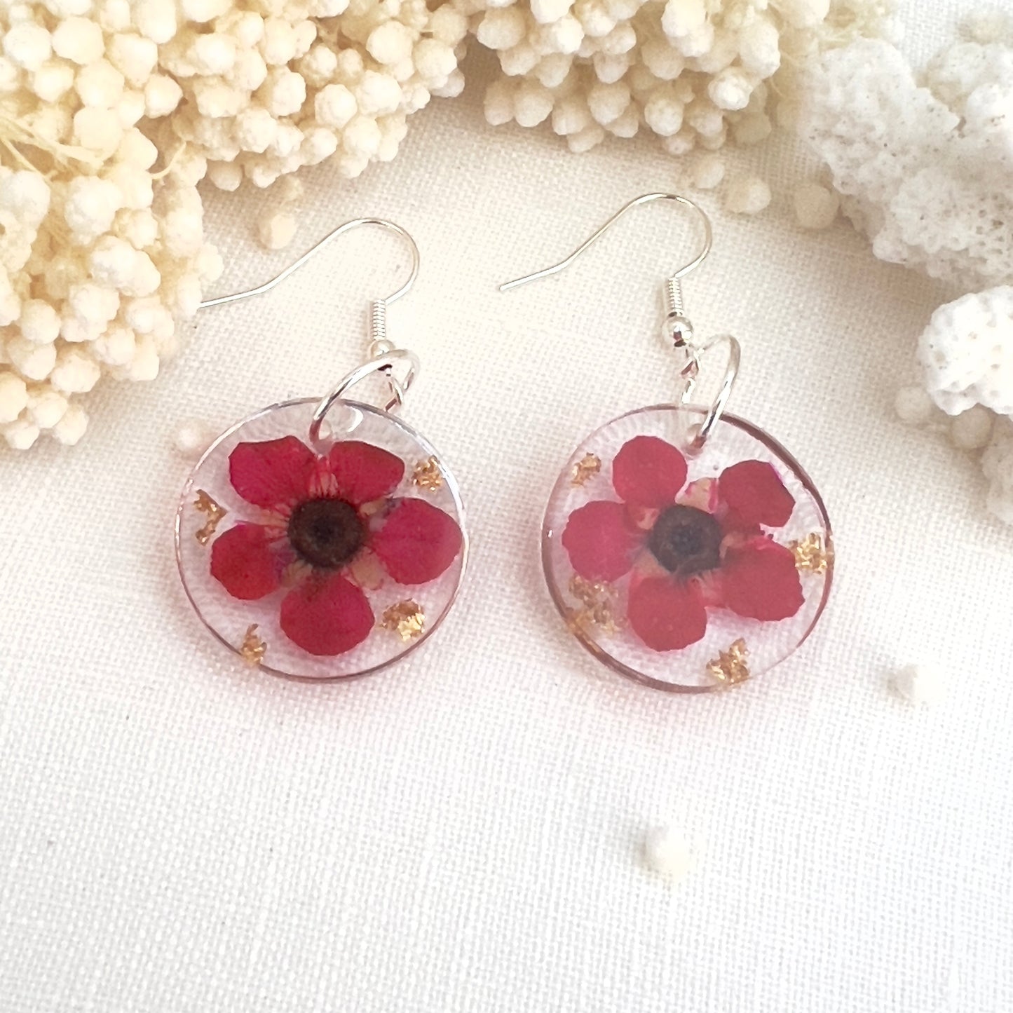 Coastal tea tree flower round earrings