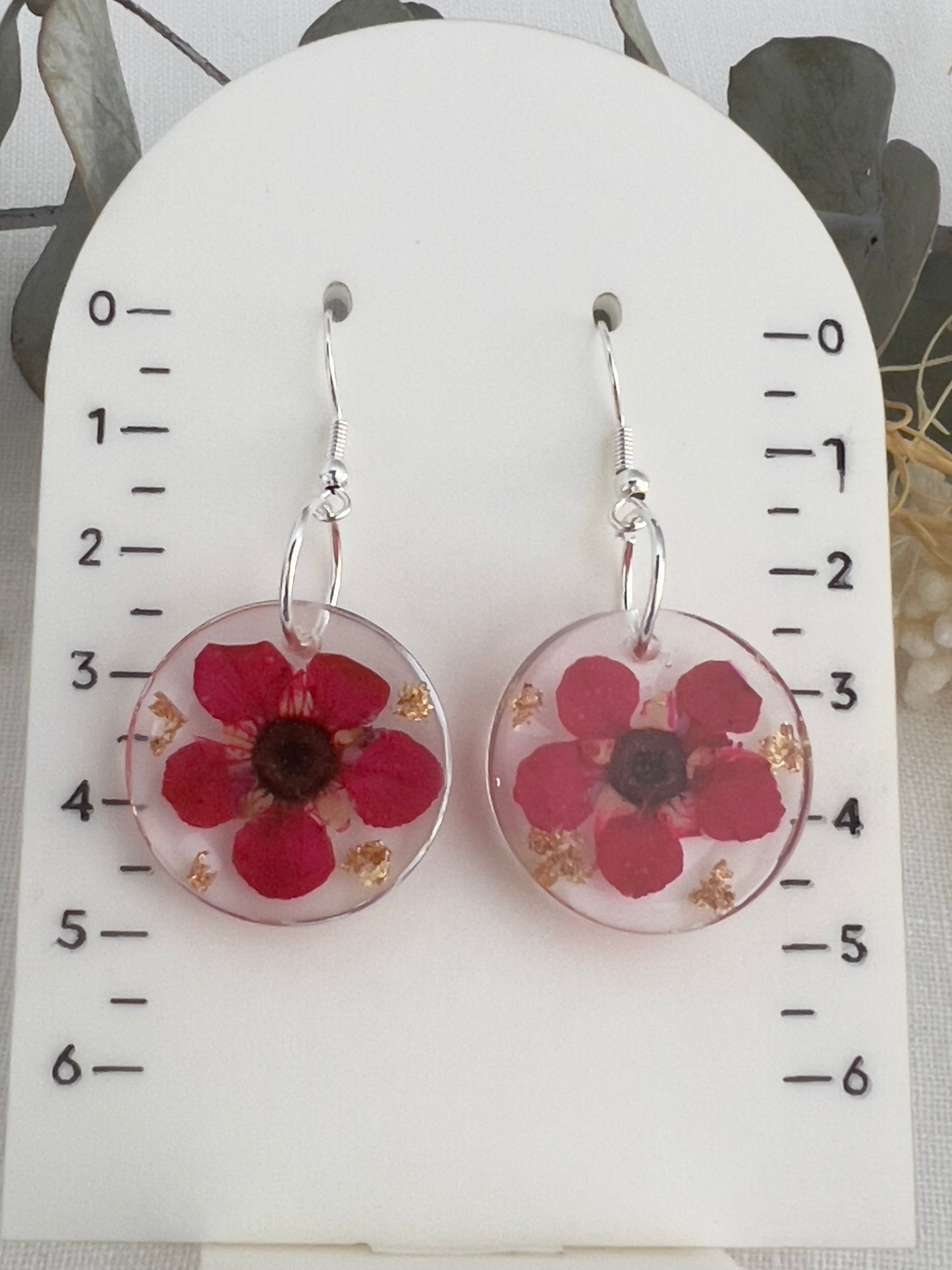 Coastal tea tree flower round earrings