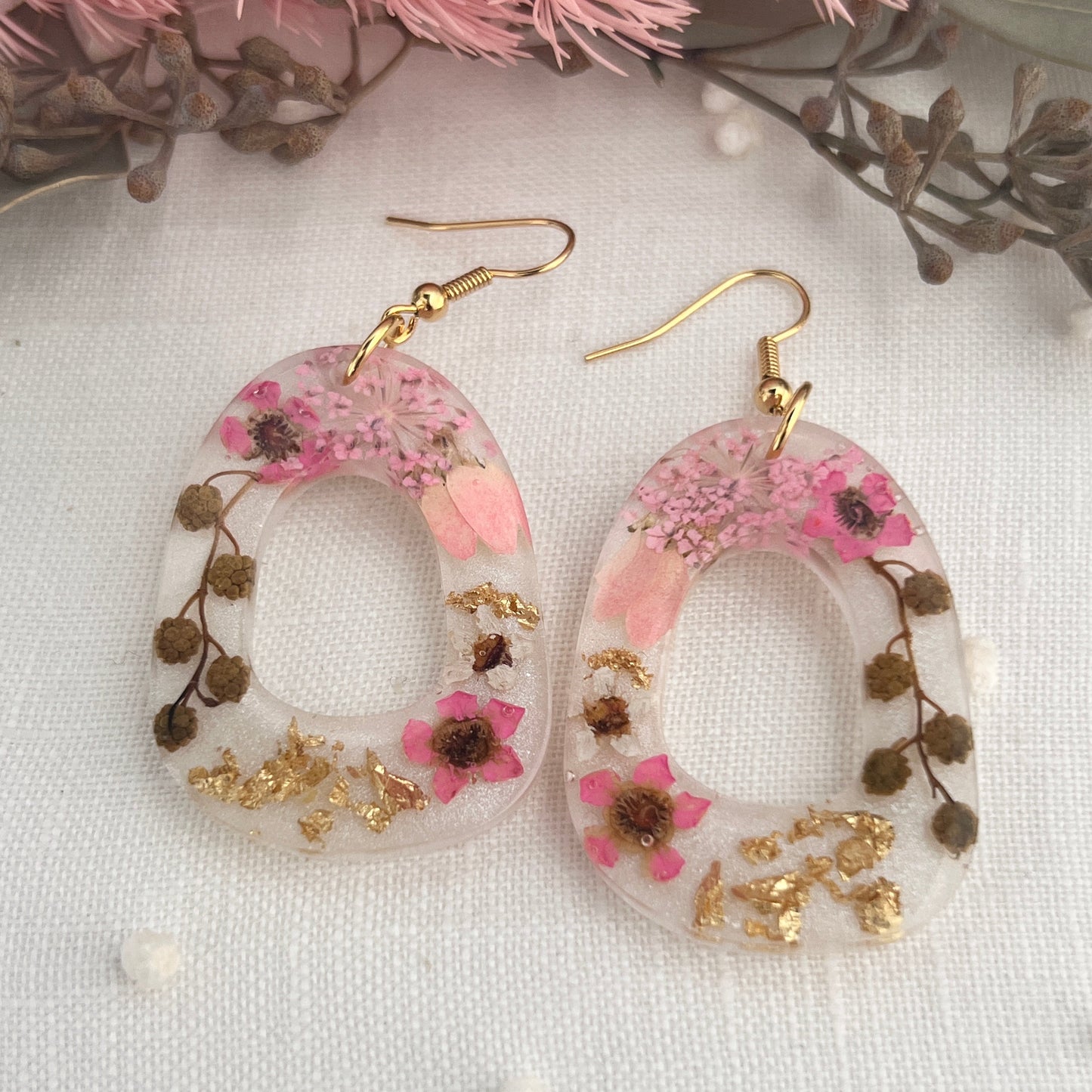 Sweet pink floral earrings