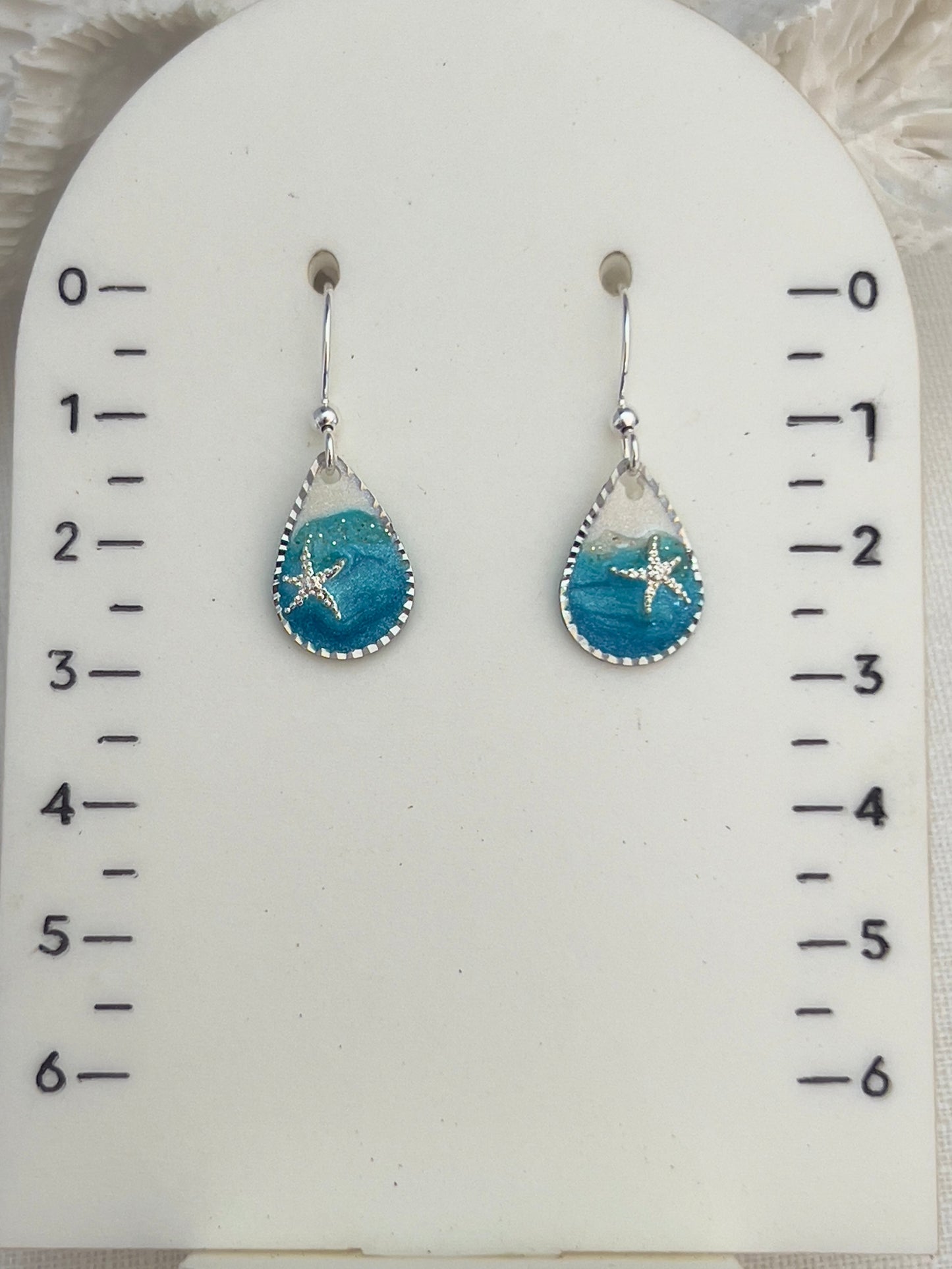 Dainty silver ocean teardrop earrings