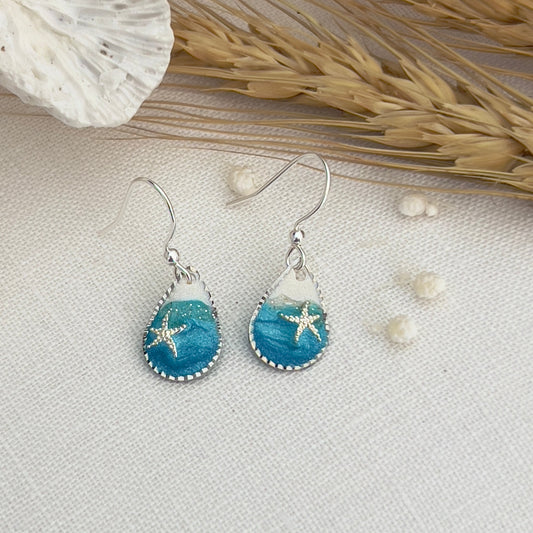 Dainty silver ocean teardrop earrings