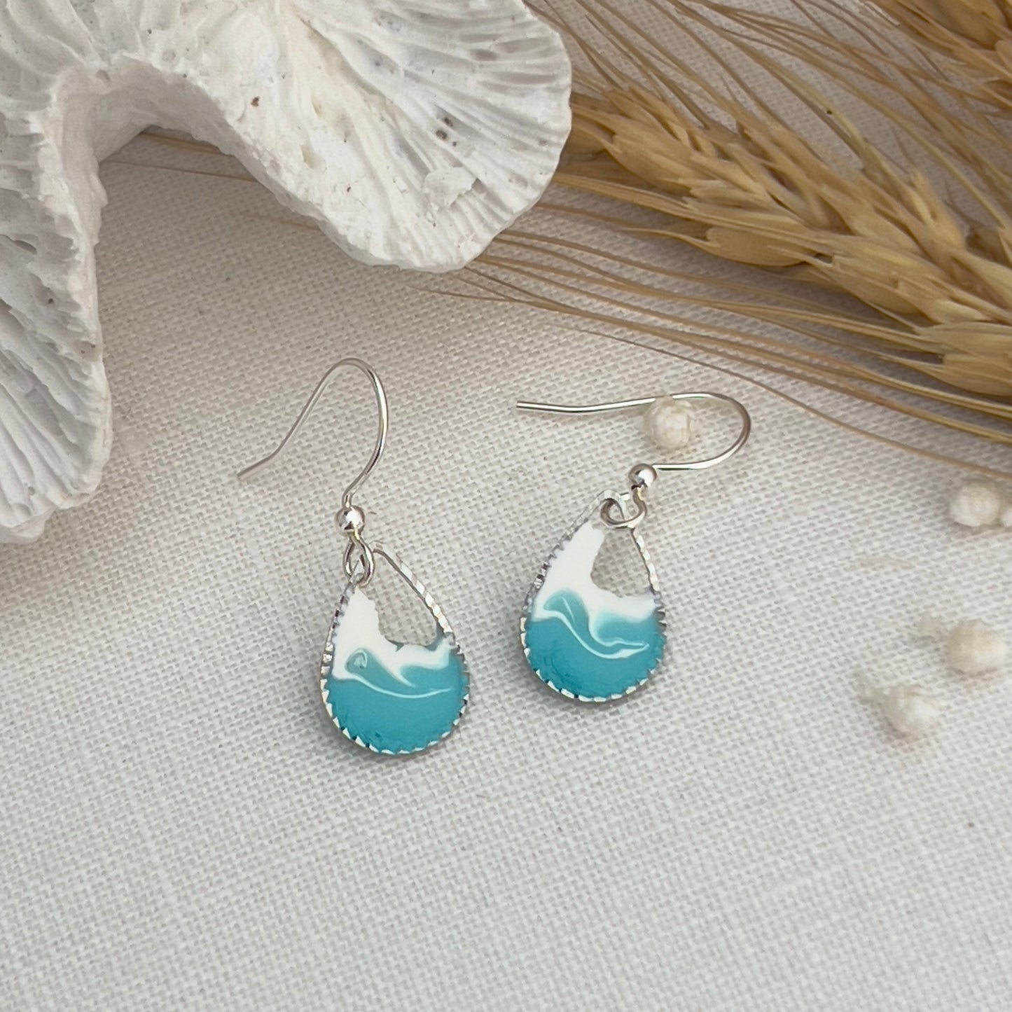 Dainty silver ocean teardrop earrings
