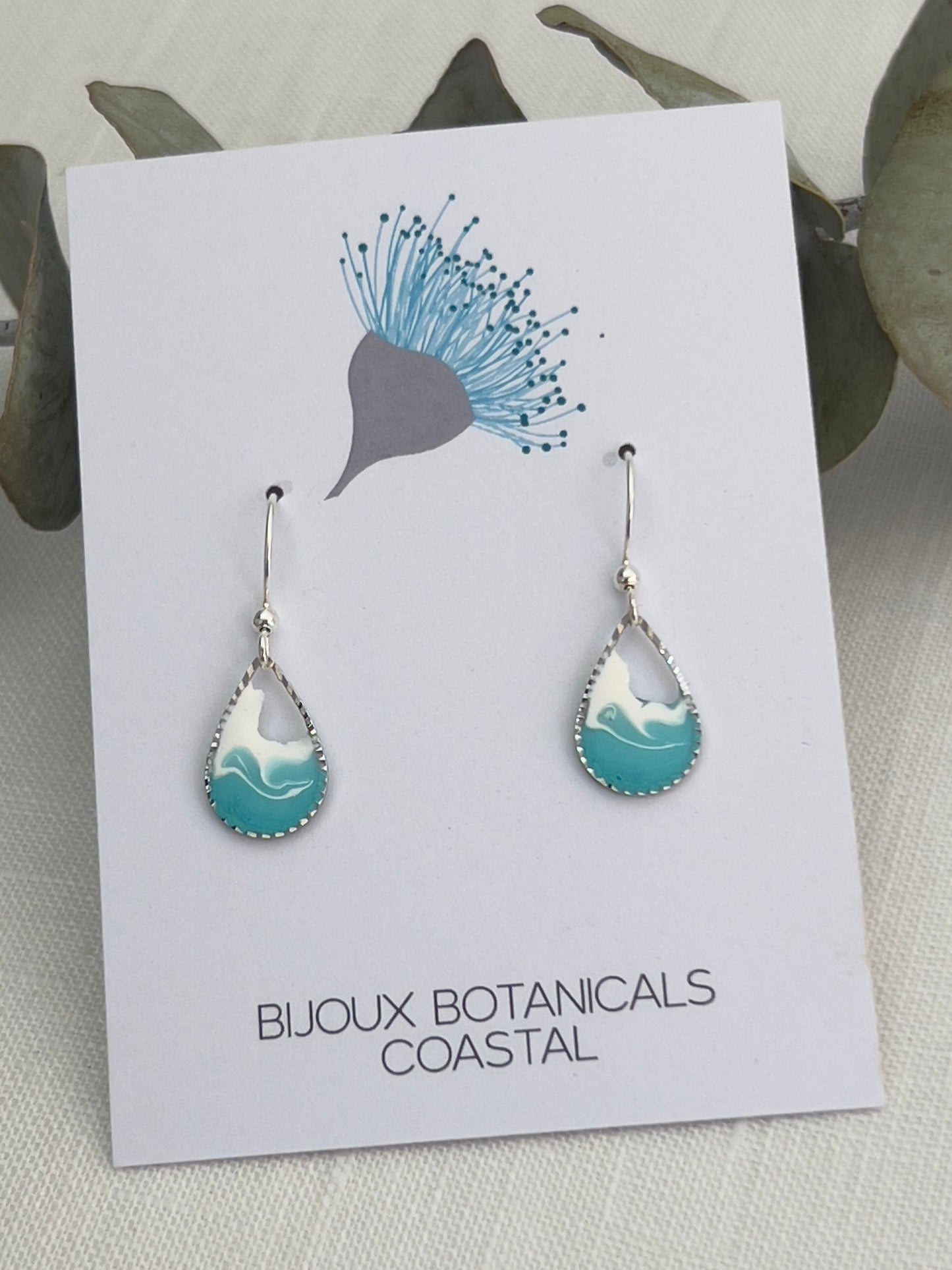 Dainty silver ocean teardrop earrings