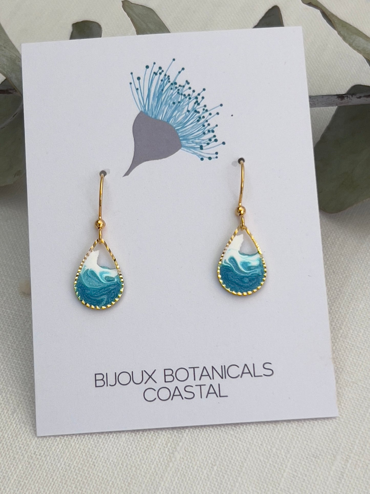 Dainty gold ocean wave teardrop earrings