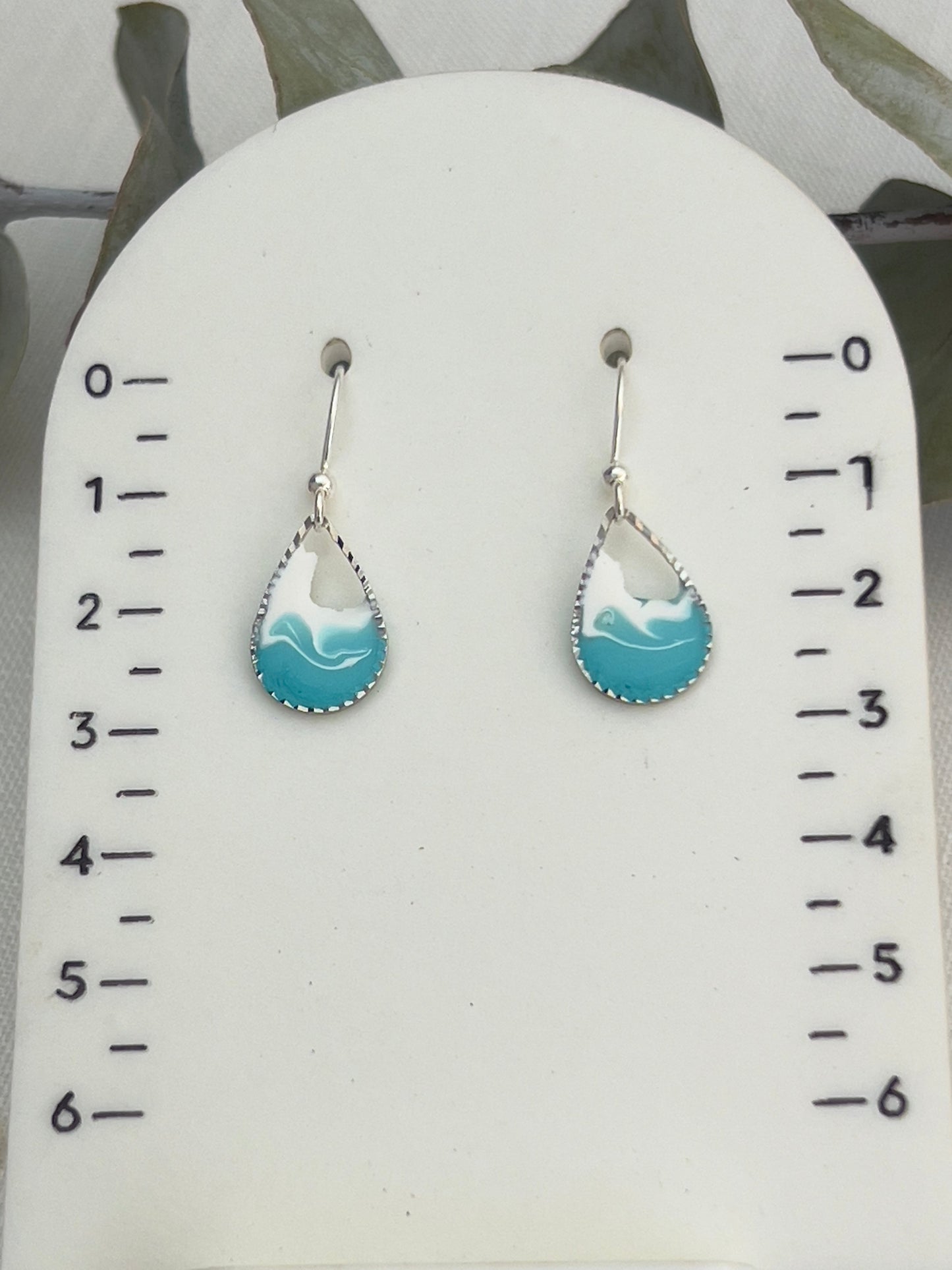 Dainty silver ocean teardrop earrings