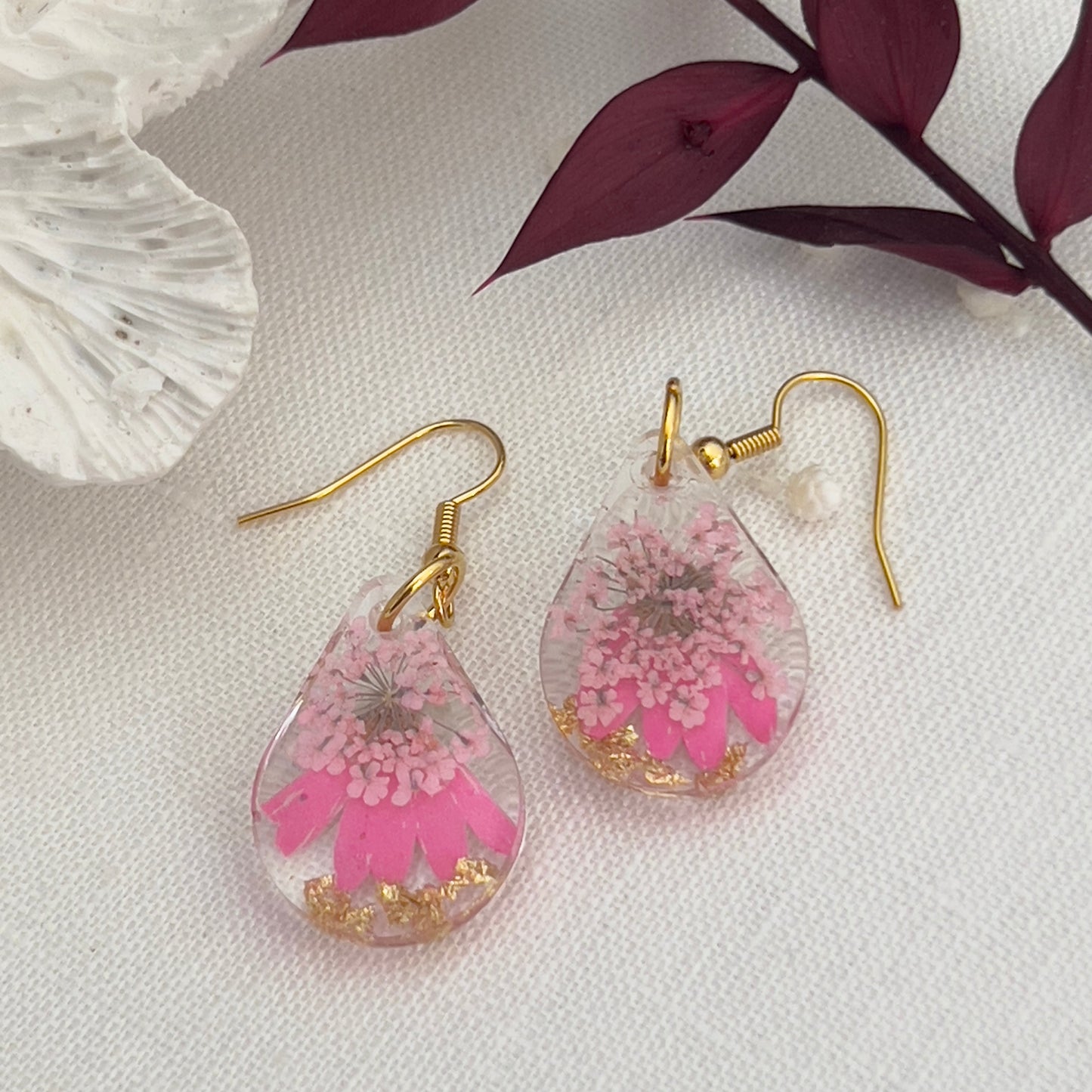 Pink floral round earrings