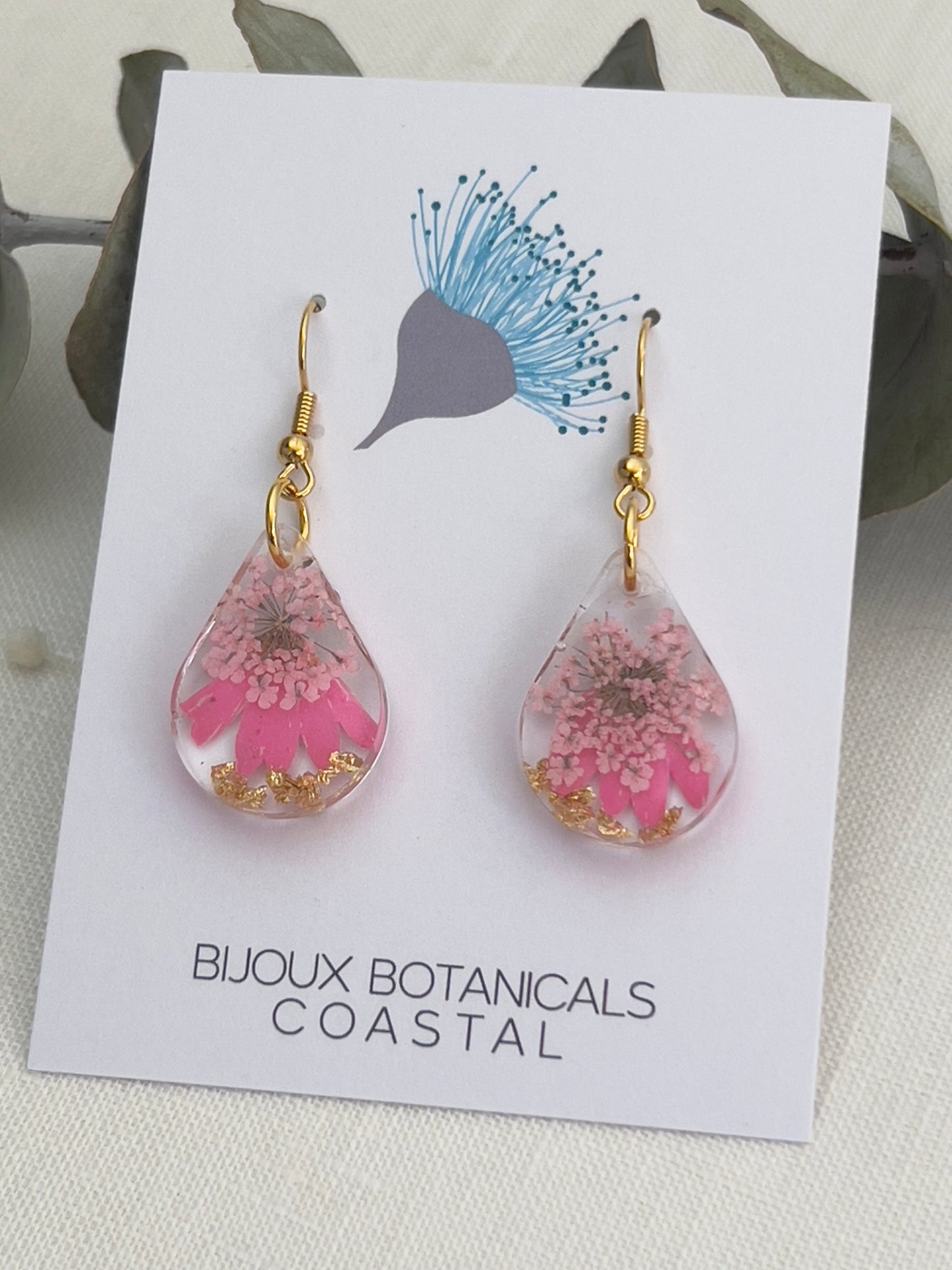 Pink floral round earrings