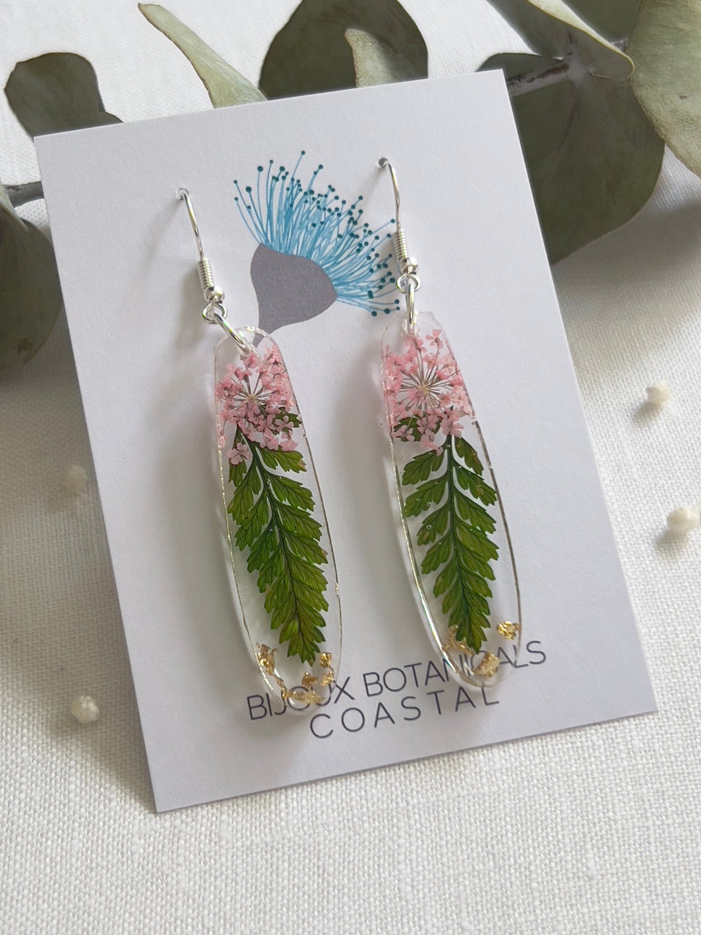 Fern leaf and floral earrings