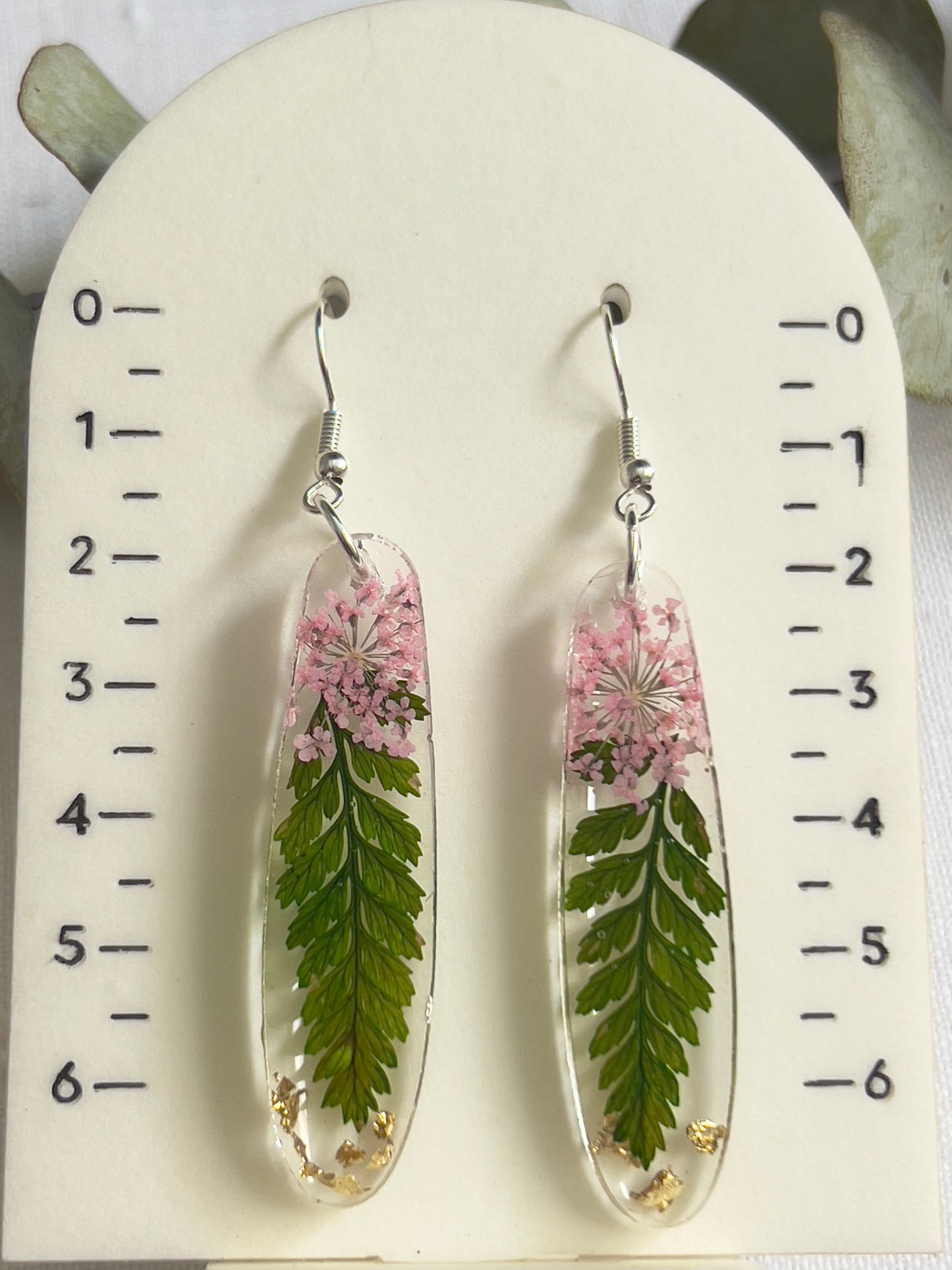 Fern leaf and floral earrings