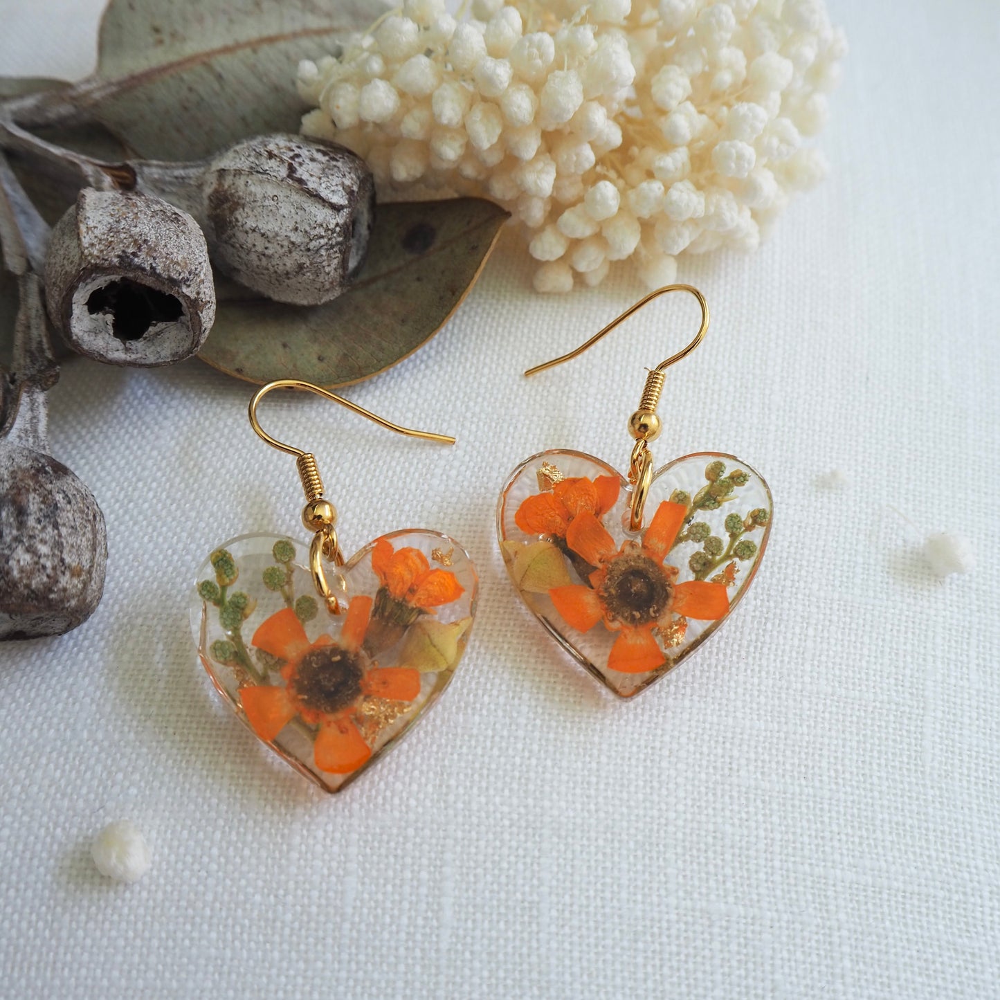 Wax flower heart earrings