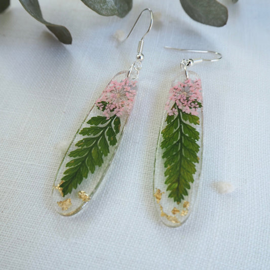 Fern leaf and floral earrings