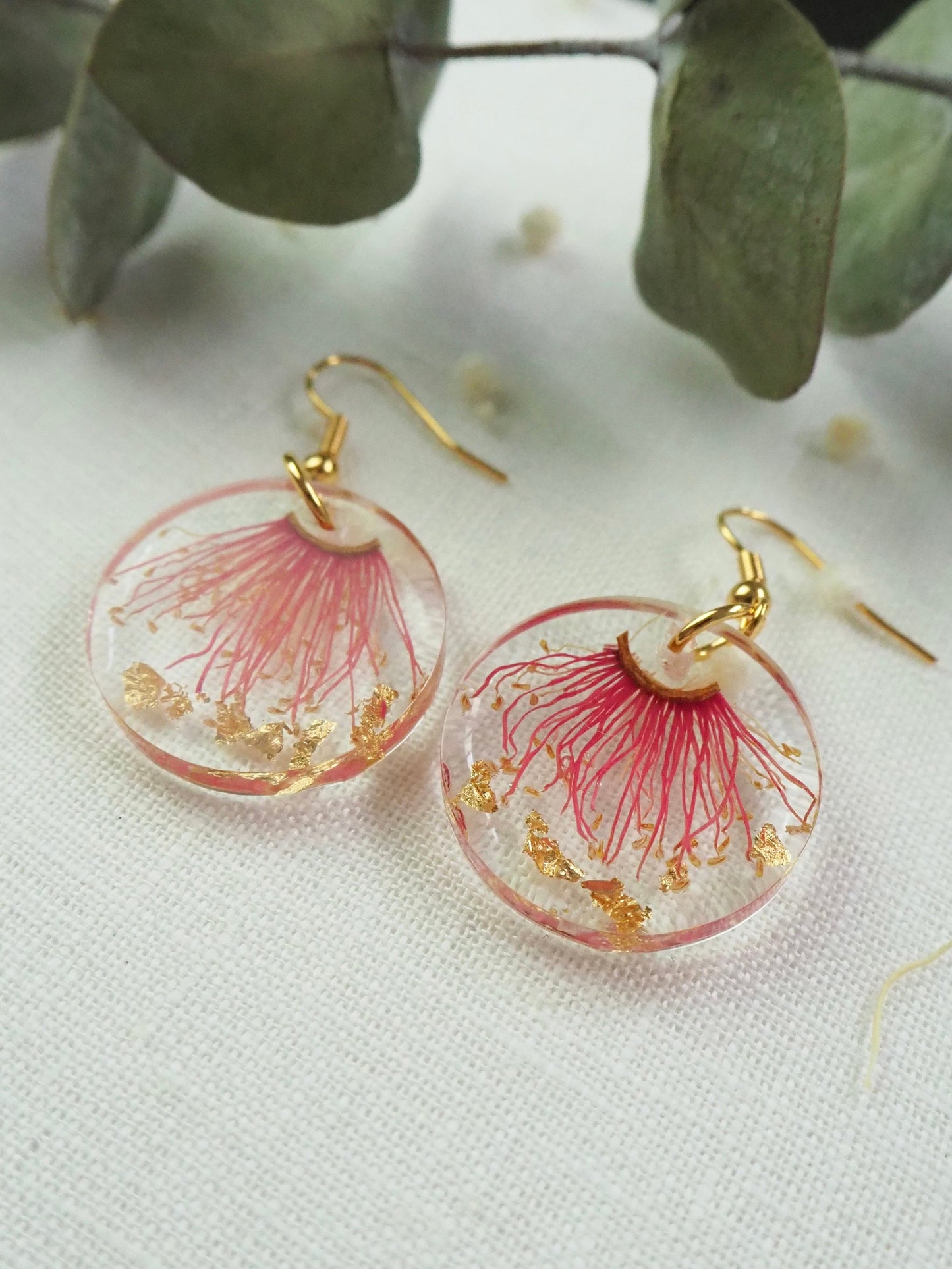 Eucalyptus flower round earrings
