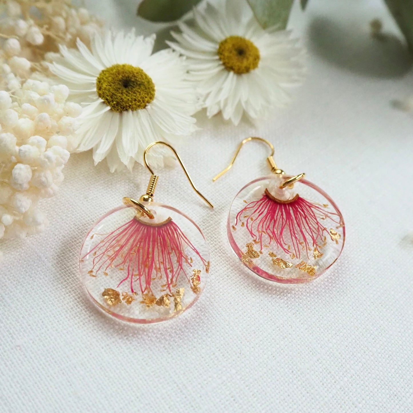 Eucalyptus flower round earrings