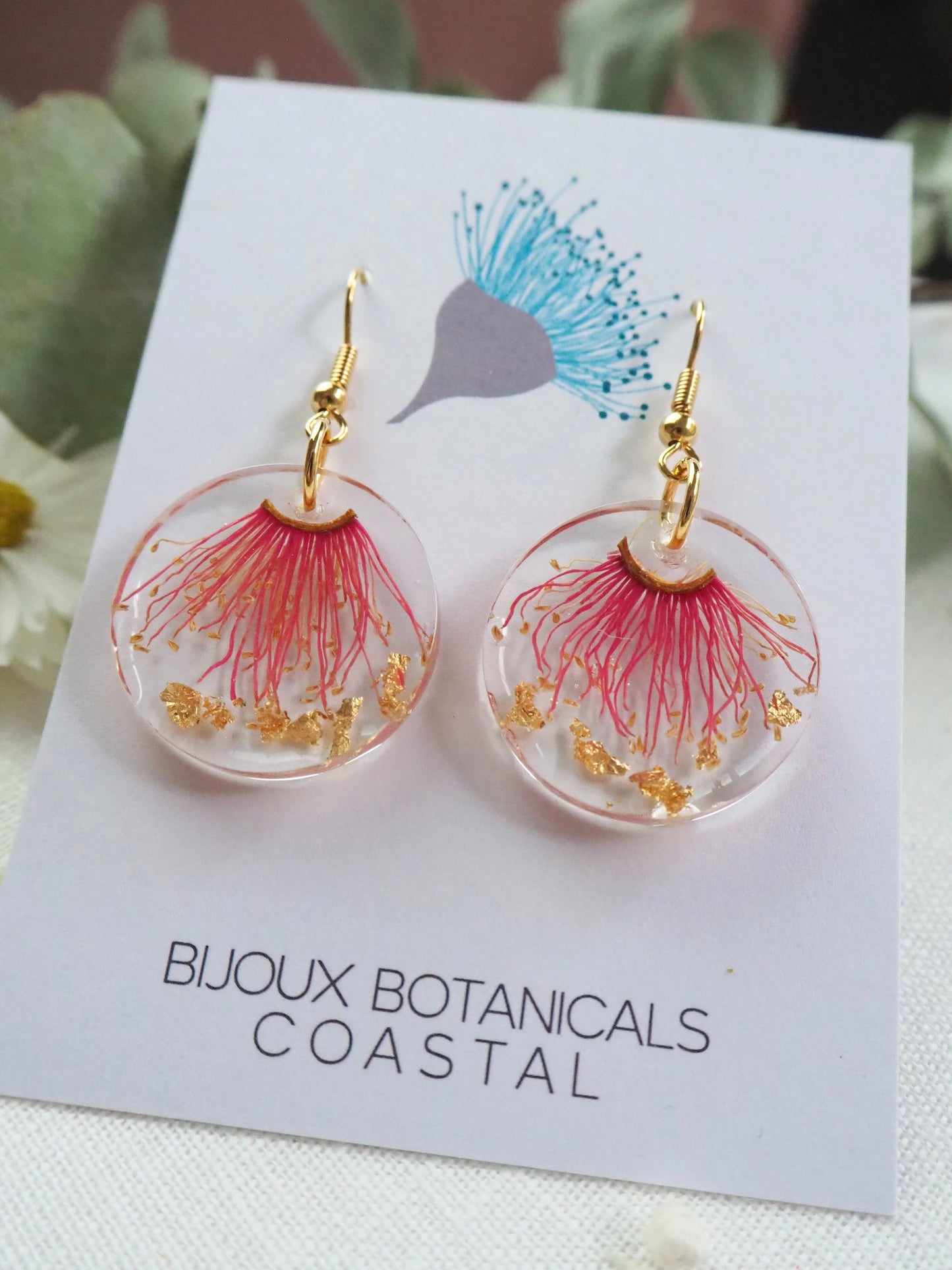 Eucalyptus flower round earrings